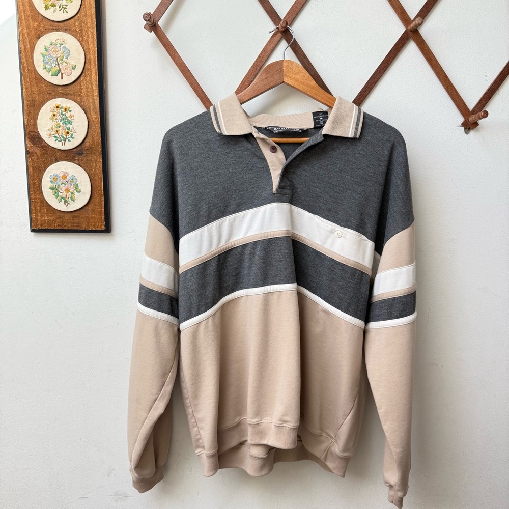Vintage 90s Striped Tan Polo Mens Sweatshirt XL